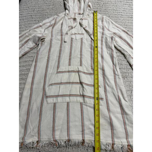 Faherty Baja Poncho Hoodie Tunic Striped Womens Sz Small White WDU1902TWL *Flaw - Picture 3 of 11